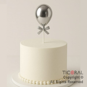 CAKE TOPPER GLOBO PLATA  X 1